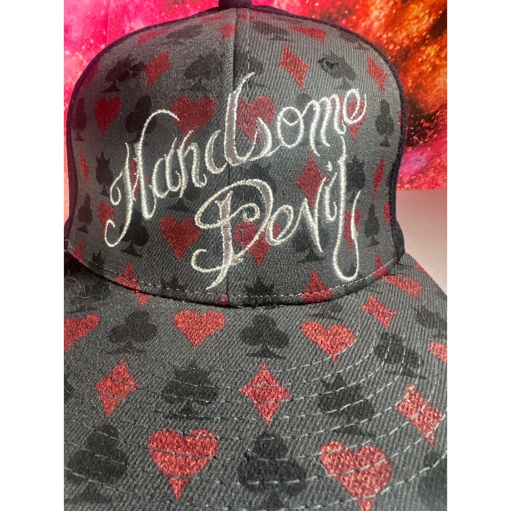 Handsome Devil by Zhats Black Red Card Suit Fitted Hat M/L NWT